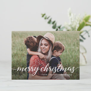 Custom 2 Photos Merry Christmas Family Modern Chic Holiday Card
