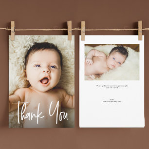 Custom 2 Photos Modern Handlettering Baby Shower Thank You Card