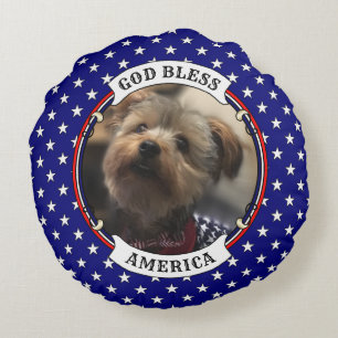 Custom 2 Photos USA American Flag Patriotic Cute Round Cushion