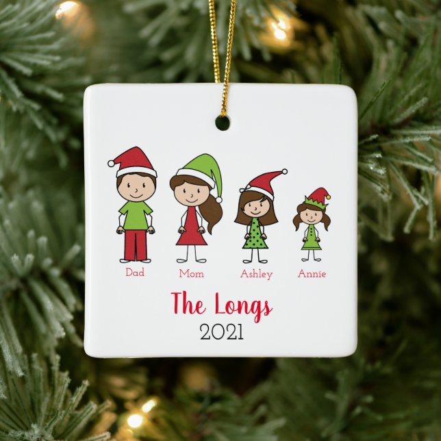 Custom 2 Sided Family Christmas Ceramic Ornament (Tree)