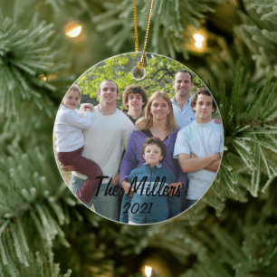 Custom 2-Sided Family Photo Christmas Ceramic Orn Tree Decoration