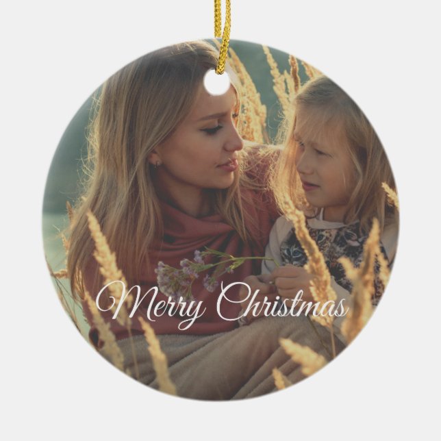 custom 2 sided family photo christmas  ceramic tree decoration (Front)