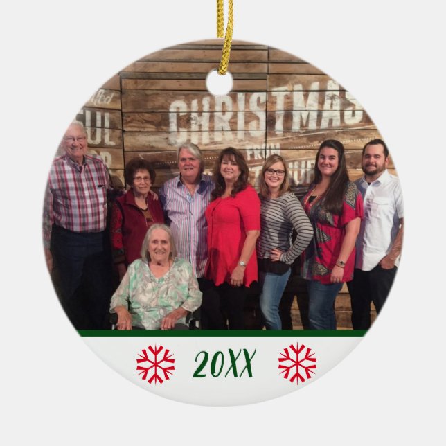 Custom 2-Sided Family Photo Cute Snowflakes Ceramic Tree Decoration (Front)