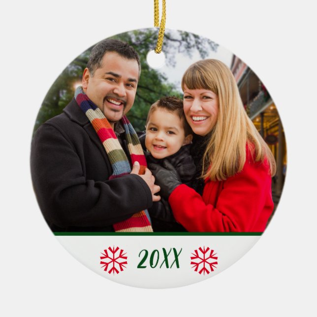 Custom 2-Sided Family Photo Snowflake Christmas Ceramic Tree Decoration (Front)