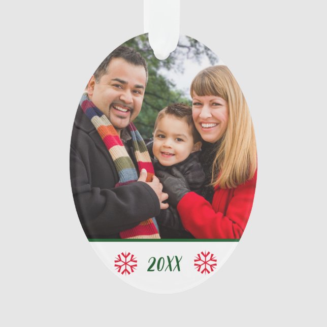 Custom 2-Sided Family Photo Snowflake Christmas Ornament (Front)