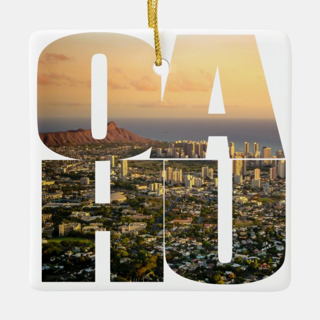 Custom 2 Sided Photo Oahu Hawaii Christmas Ceramic Ornament (Front)