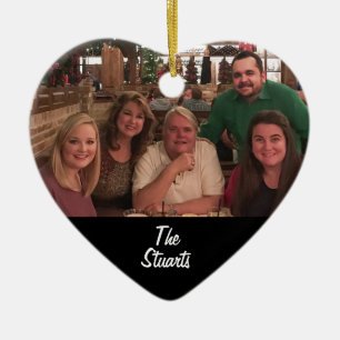 Custom 2-sided Simple Black Family Photo Christmas Ceramic Tree Decoration