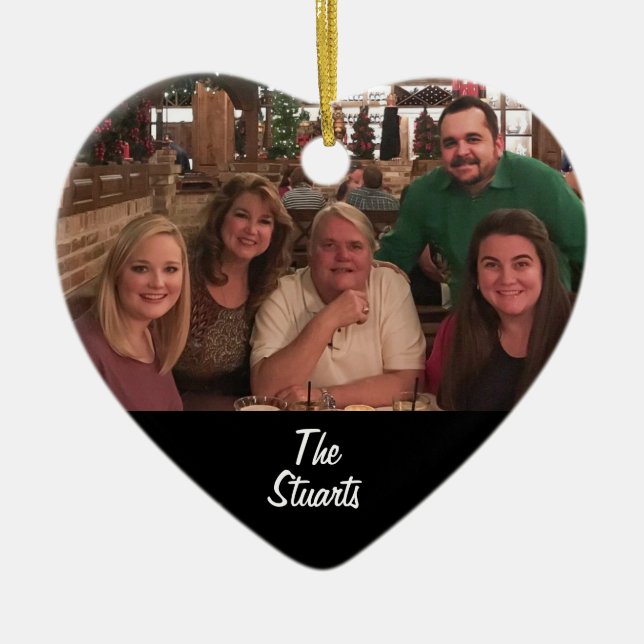 Custom 2-sided Simple Black Family Photo Christmas Ceramic Tree Decoration (Front)