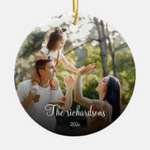 Custom 2-Sided Simple Family Photo Christmas Ceram Ceramic Tree Decoration