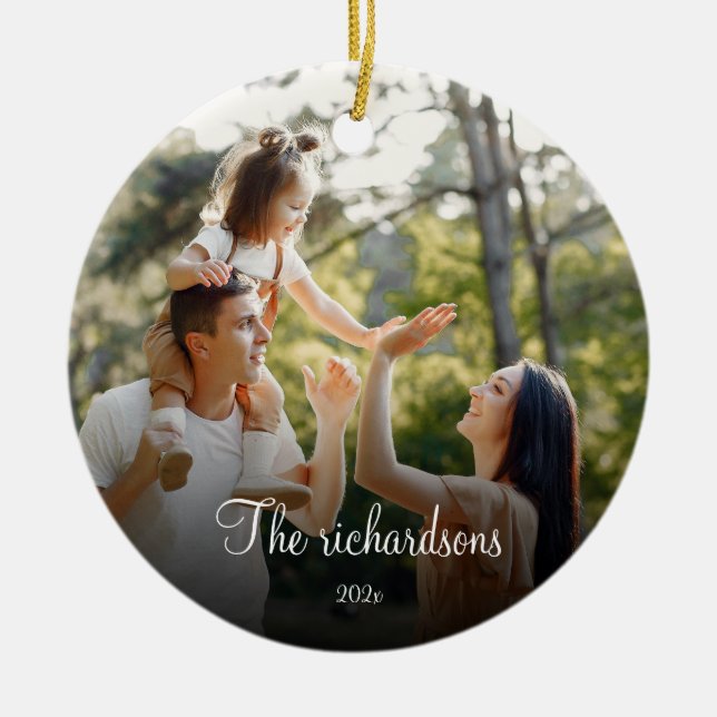 Custom 2-Sided Simple Family Photo Christmas Ceram Ceramic Tree Decoration (Front)