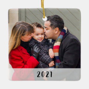 Custom 2-Sided Simple Family Photo Christmas Ceramic Ornament