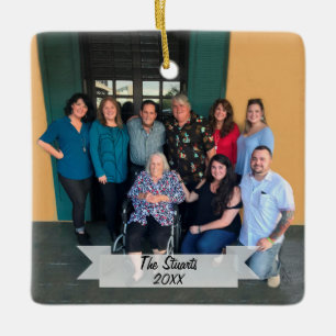 Custom 2-sided Simple Family Photo Christmas Ceramic Ornament