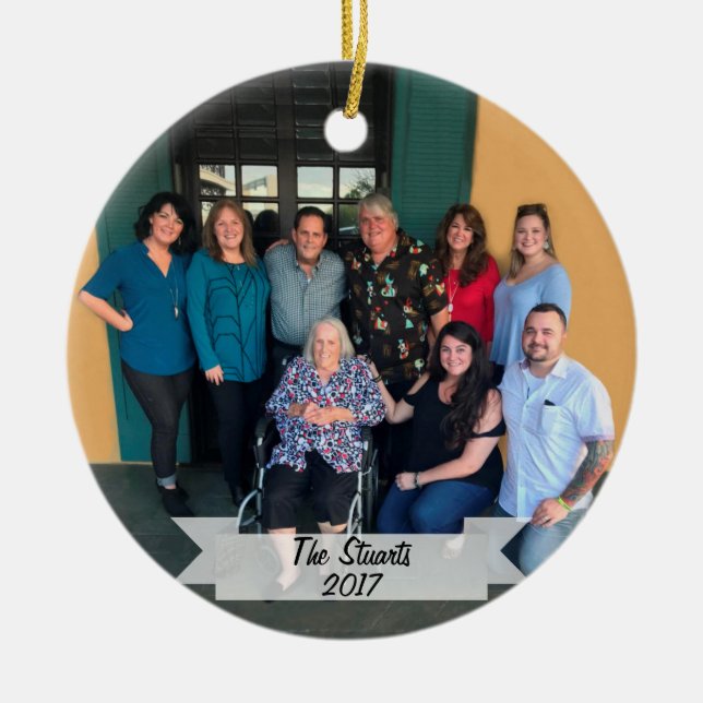 Custom 2-sided Simple Family Photo Christmas Ceramic Tree Decoration (Front)