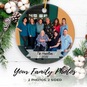 Custom 2-sided Simple Family Photo Christmas Ceramic Tree Decoration