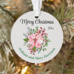 Custom, 2-Sides Pink Poinsettia Bouquet Acrylic Ornament