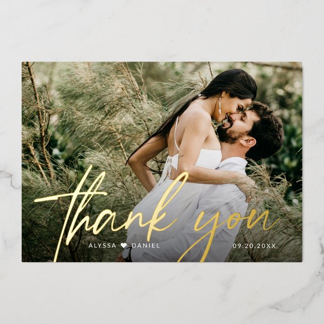 Custom 2 Wedding photos Thank you Script Gold (Front)