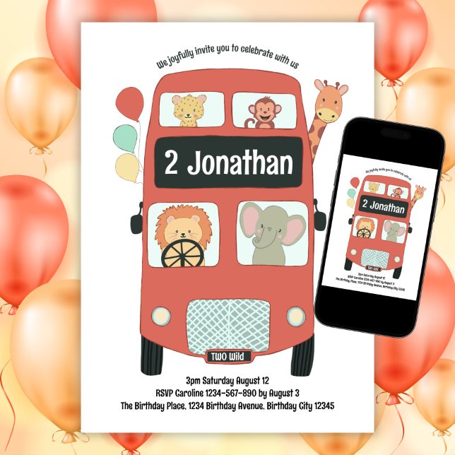 Custom 2nd Birthday TWO Wild Safari Bus Boho Invitation (Creator Uploaded)