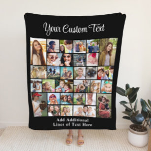 Custom 30 Photo Collage Black Fleece Blanket