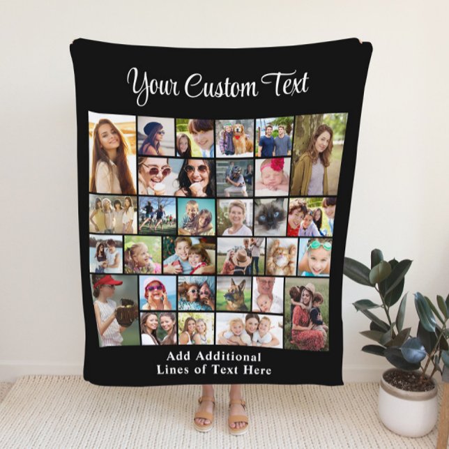 Custom 30 Photo Collage Black Fleece Blanket (Creator Uploaded)