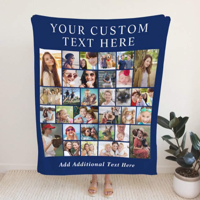 Custom 30 Photo Collage Blue Fleece Blanket (Creator Uploaded)