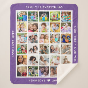 Custom 30 Photo Collage Family Quotes Name Purple  Sherpa Blanket