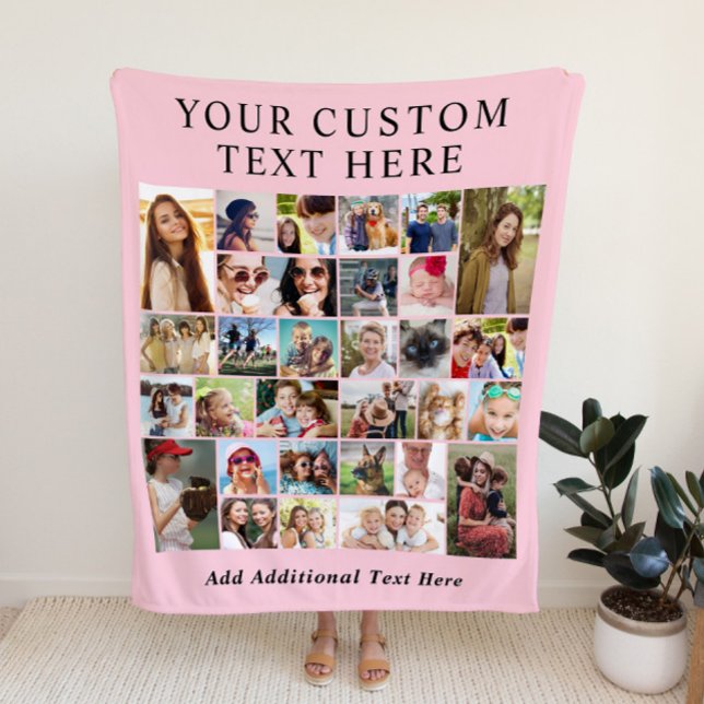 Custom 30 Photo Collage Pink Fleece Blanket (Creator Uploaded)