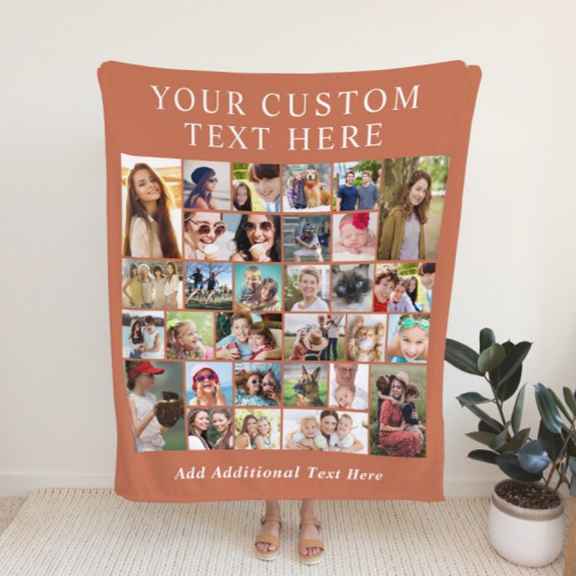 Custom 30 Photo Collage Terracotta Fleece Blanket (Creator Uploaded)