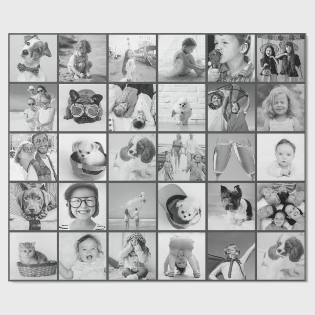 Custom 30 Photos Modern Family and Pet Wrapping Paper (Flat)