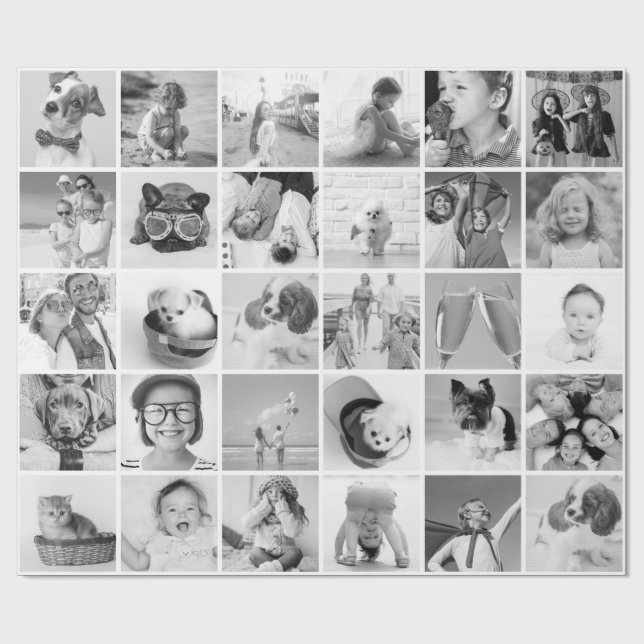 Custom 30 Photos Modern Family and Pet Wrapping Paper (Flat)