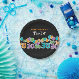 Custom 30th Birthday Add Name Colourful Paper Plat Paper Plate
