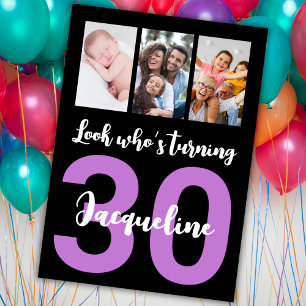 Custom 30th Birthday Black modern Photo Collage Invitation