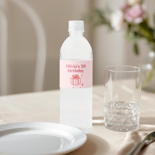 Custom 30th Birthday  | Cheers to Thirty Pink Water Bottle Label (Creator Uploaded)