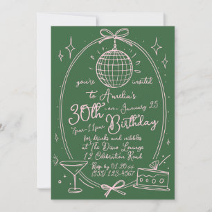 Custom 30th Birthday Disco Hand Drawn Invitation