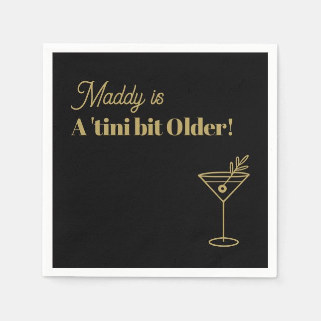 Custom 30th Birthday Martini Napkin Faux Gold (Front)