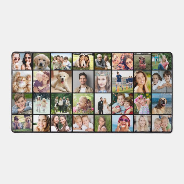 Custom 32 Photo Collage Black Desk Mat (Front)
