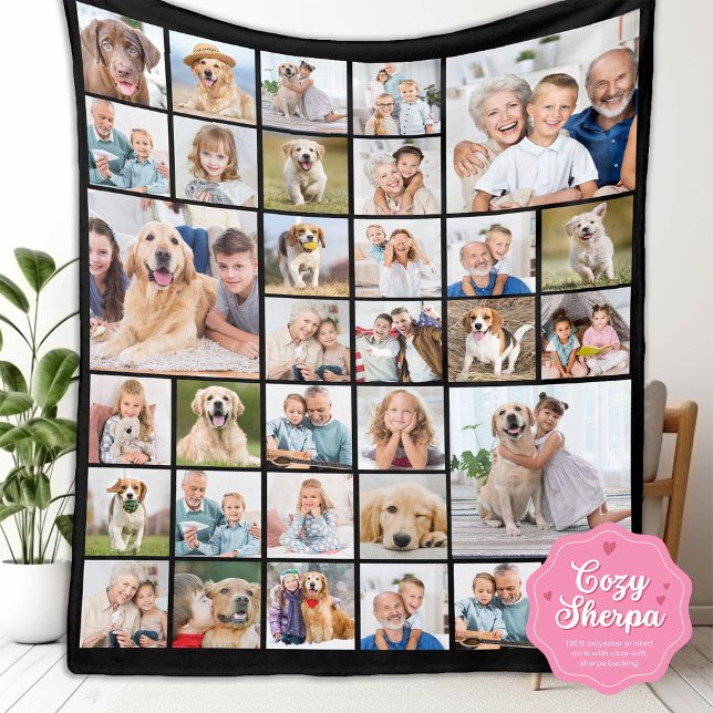 Custom 33 Photo Collage Family Friends Keepsake Sherpa Blanket (Creator Uploaded)