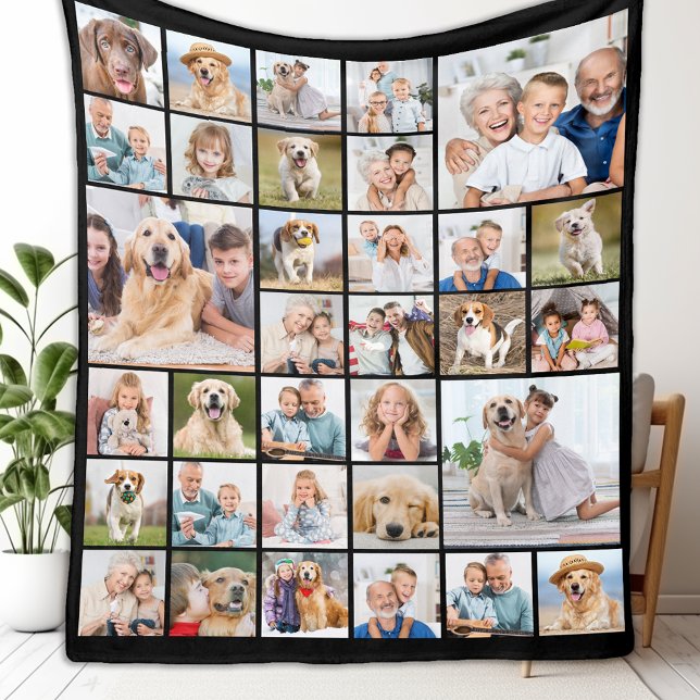 Custom 33 Photo Collage Modern Personalised  Fleece Blanket (Creator Uploaded)