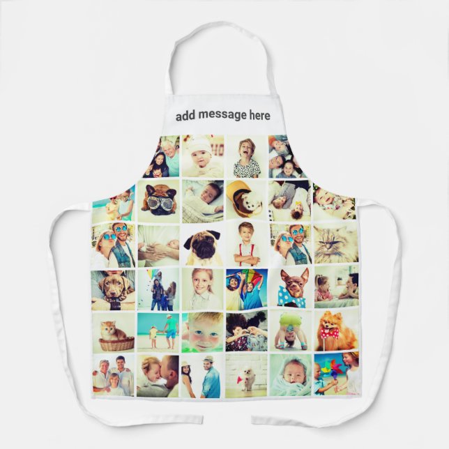 Custom 34 Photos Modern Family & Pet Photo Collage Apron (Front)