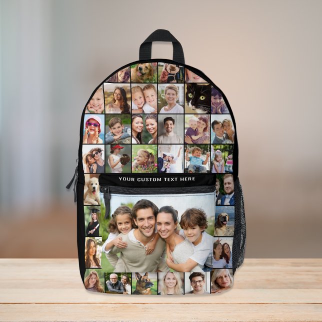 Custom 35 Photo Collage Black Printed Printed Backpack (Creator Uploaded)