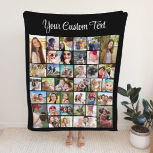 Custom 36 Photo Collage Black Fleece Blanket