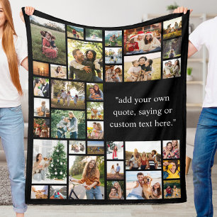 Custom 36 Photo Collage With Quote Fleece Blanket
