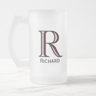 Custom 3-Colour Monogram First Name   Frosted Glass Beer Mug