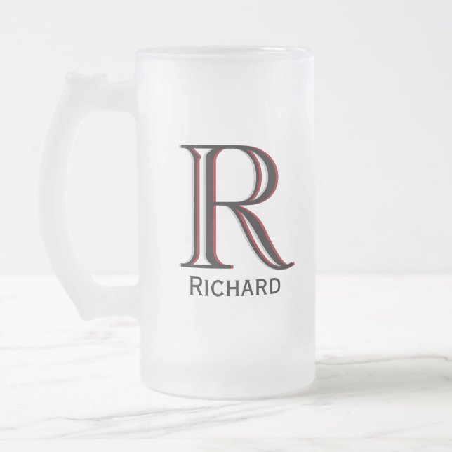 Custom 3-Colour Monogram First Name   Frosted Glass Beer Mug (Left)