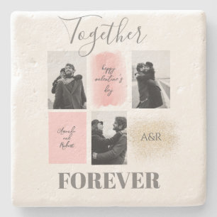 Custom 3 Couple Photos Happy Valentines Stone Coaster
