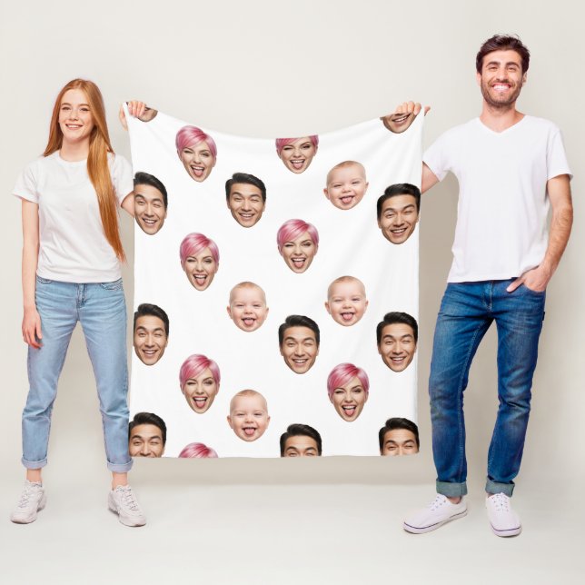Custom 3 Face Photo Collage Funny Personalised Fleece Blanket (In Situ)