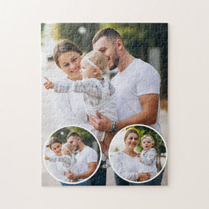 Custom 3 Family Photo Collage Jigsaw Puzzle