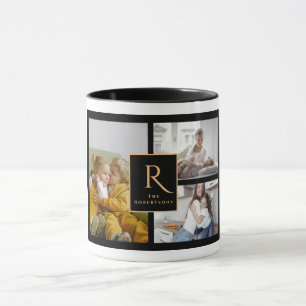 Custom 3 Family Photo Collage Monogram Christmas Mug