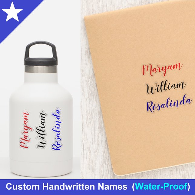 Custom 3 Names, Text Script Water Bottle Stickers (Custom name stickers
)