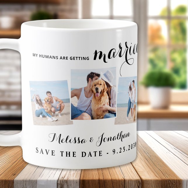 Custom 3 Pet Photo Dog Wedding Save The Date Coffee Mug (Creator Uploaded)