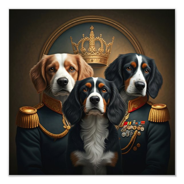  Custom 3 Pets Portrait: Royal Dog Portrait. Photo Print (Front)